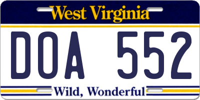WV license plate DOA552