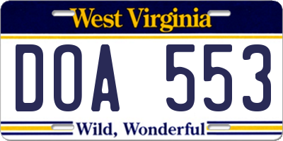 WV license plate DOA553