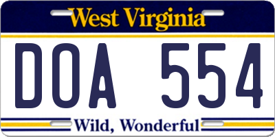 WV license plate DOA554