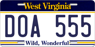WV license plate DOA555