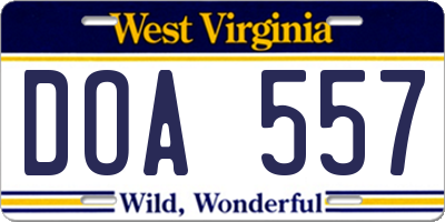WV license plate DOA557