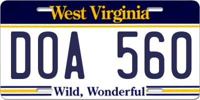 WV license plate DOA560