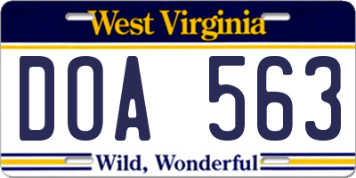 WV license plate DOA563