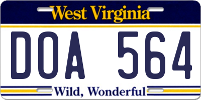 WV license plate DOA564