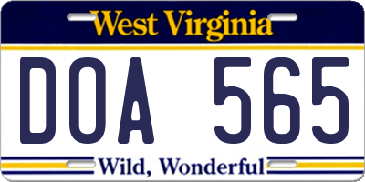 WV license plate DOA565