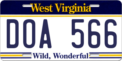 WV license plate DOA566