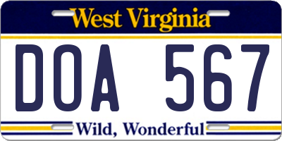 WV license plate DOA567