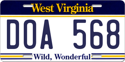 WV license plate DOA568