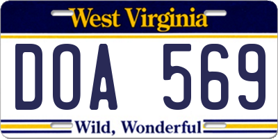 WV license plate DOA569
