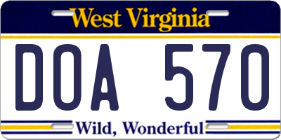 WV license plate DOA570