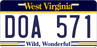 WV license plate DOA571