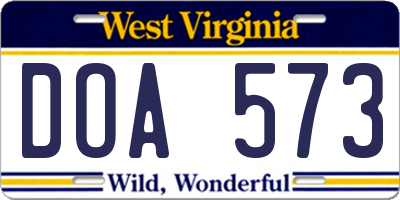 WV license plate DOA573