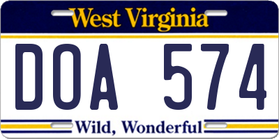 WV license plate DOA574