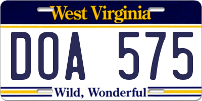 WV license plate DOA575