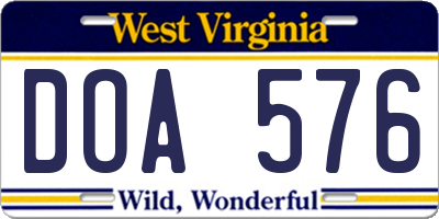 WV license plate DOA576