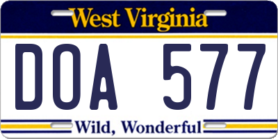 WV license plate DOA577