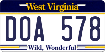 WV license plate DOA578
