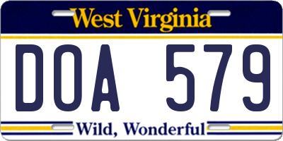 WV license plate DOA579