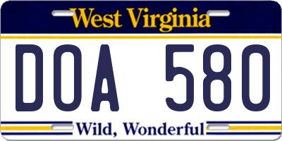 WV license plate DOA580