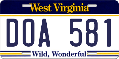 WV license plate DOA581