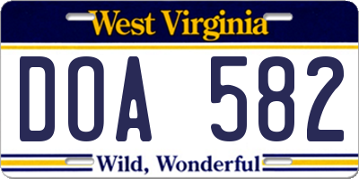 WV license plate DOA582