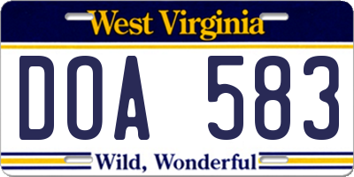 WV license plate DOA583