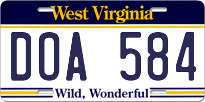 WV license plate DOA584