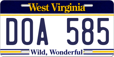 WV license plate DOA585