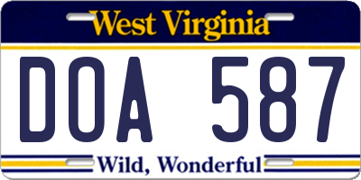 WV license plate DOA587