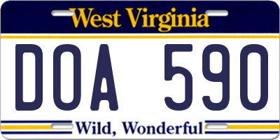 WV license plate DOA590