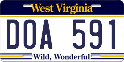WV license plate DOA591