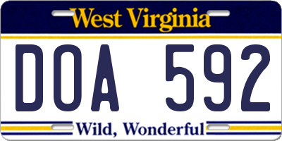 WV license plate DOA592