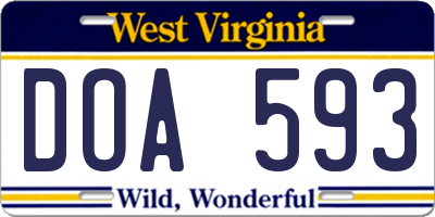 WV license plate DOA593