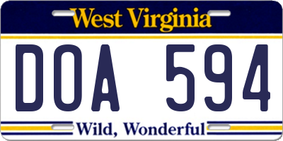 WV license plate DOA594