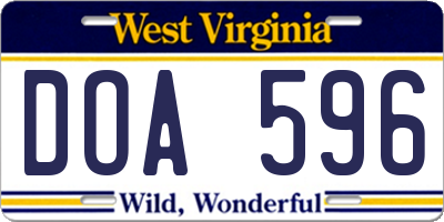 WV license plate DOA596
