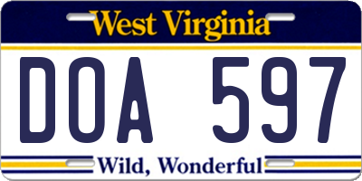 WV license plate DOA597