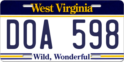 WV license plate DOA598