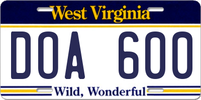 WV license plate DOA600