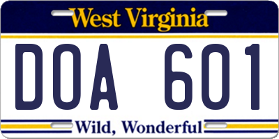 WV license plate DOA601