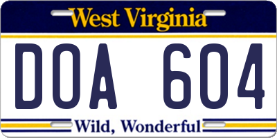 WV license plate DOA604