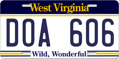 WV license plate DOA606