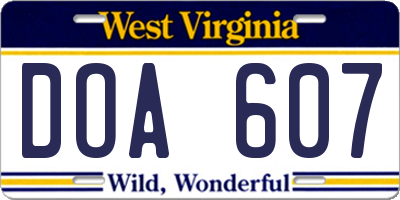 WV license plate DOA607