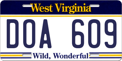 WV license plate DOA609