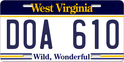 WV license plate DOA610