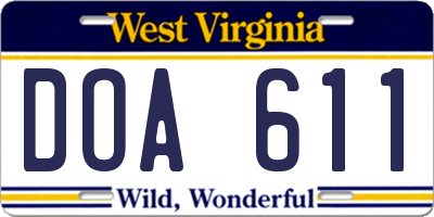 WV license plate DOA611