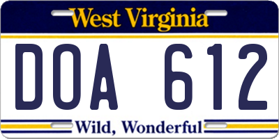WV license plate DOA612