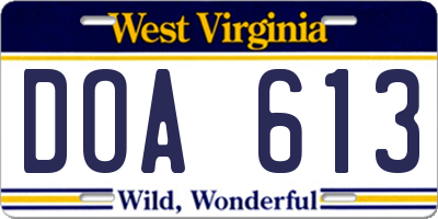 WV license plate DOA613