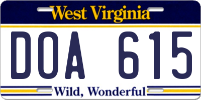 WV license plate DOA615