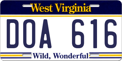 WV license plate DOA616