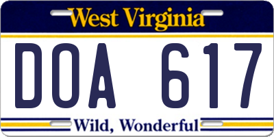 WV license plate DOA617
